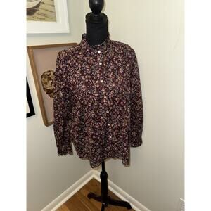 Ann Taylor Loft Purple Floral Sheer Button Down Blouse Long Slv Cottage LG READ